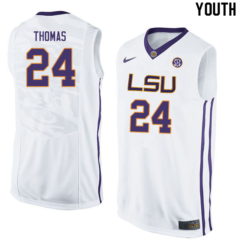 Youth #24 Cameron Thomas LSU Tigers College Basketball Jerseys Sale-White